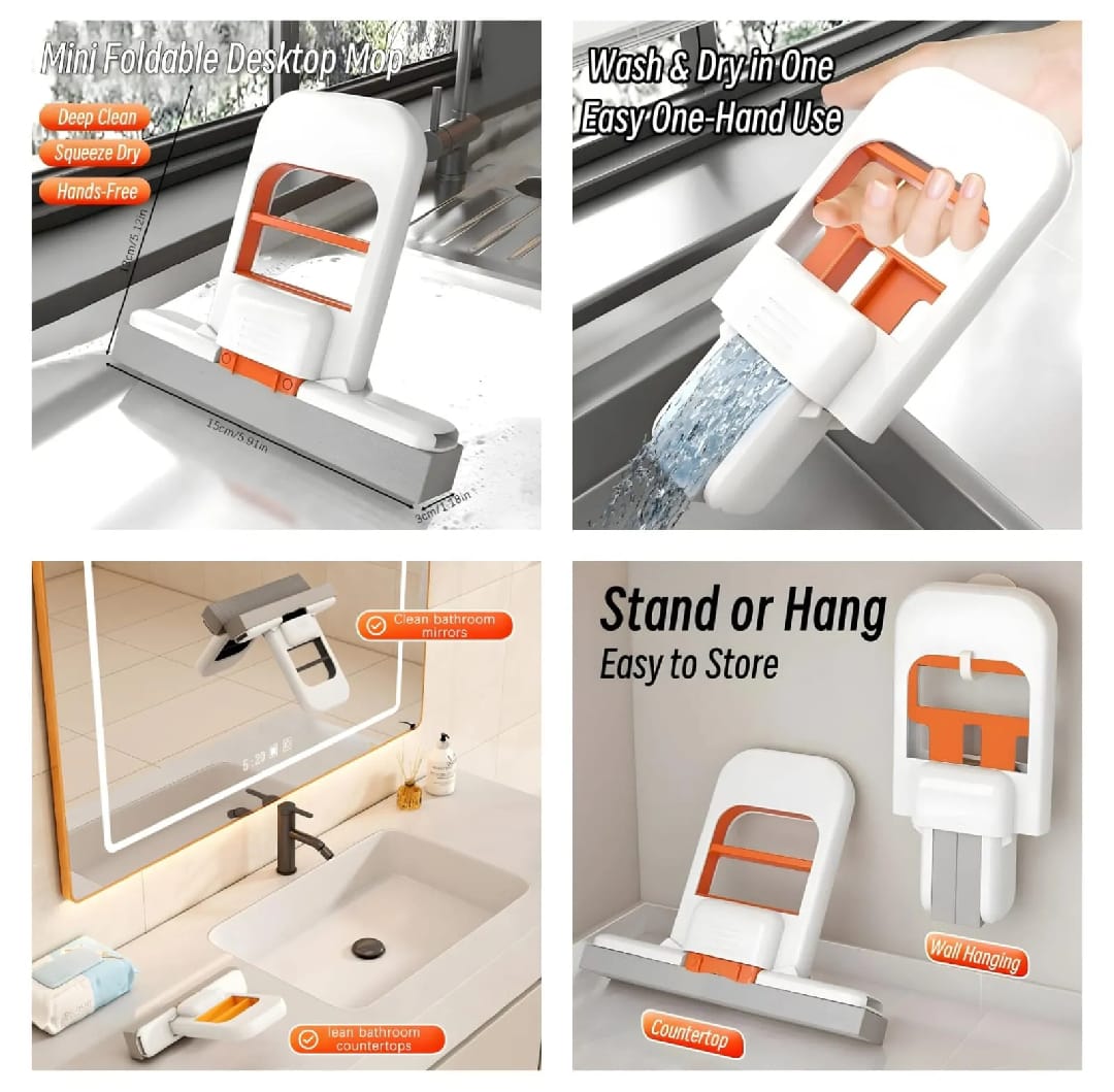 **Foldable Mini Mop – Portable Wet & Dry Self-Squeezing Cleaner**