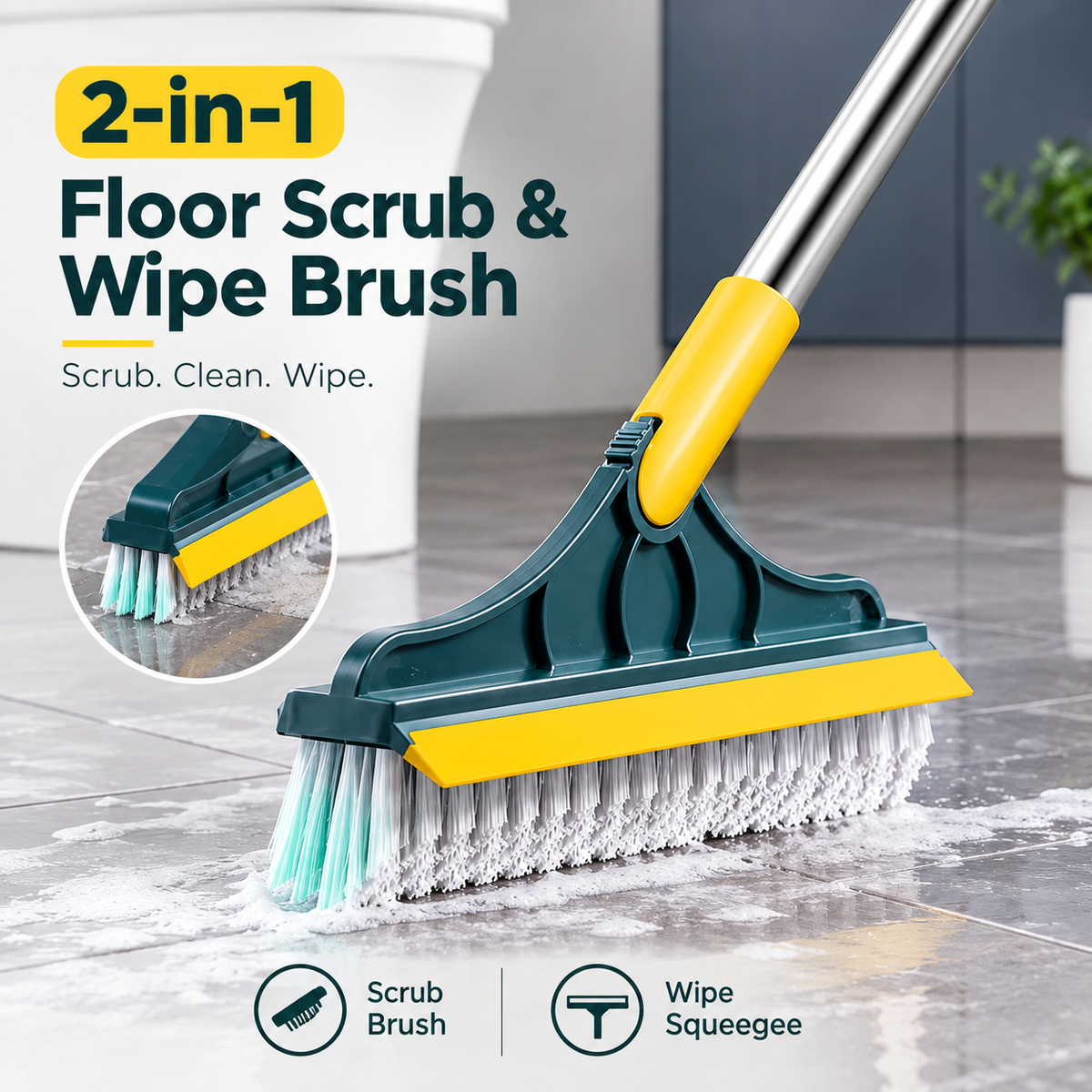 2-in-1 Floor Scrub & Wipe Brush