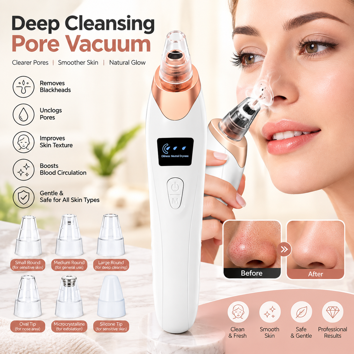 5-in-1 Blackhead Remover Machine – Rechargeable Face Vacuum Pore Cleaner