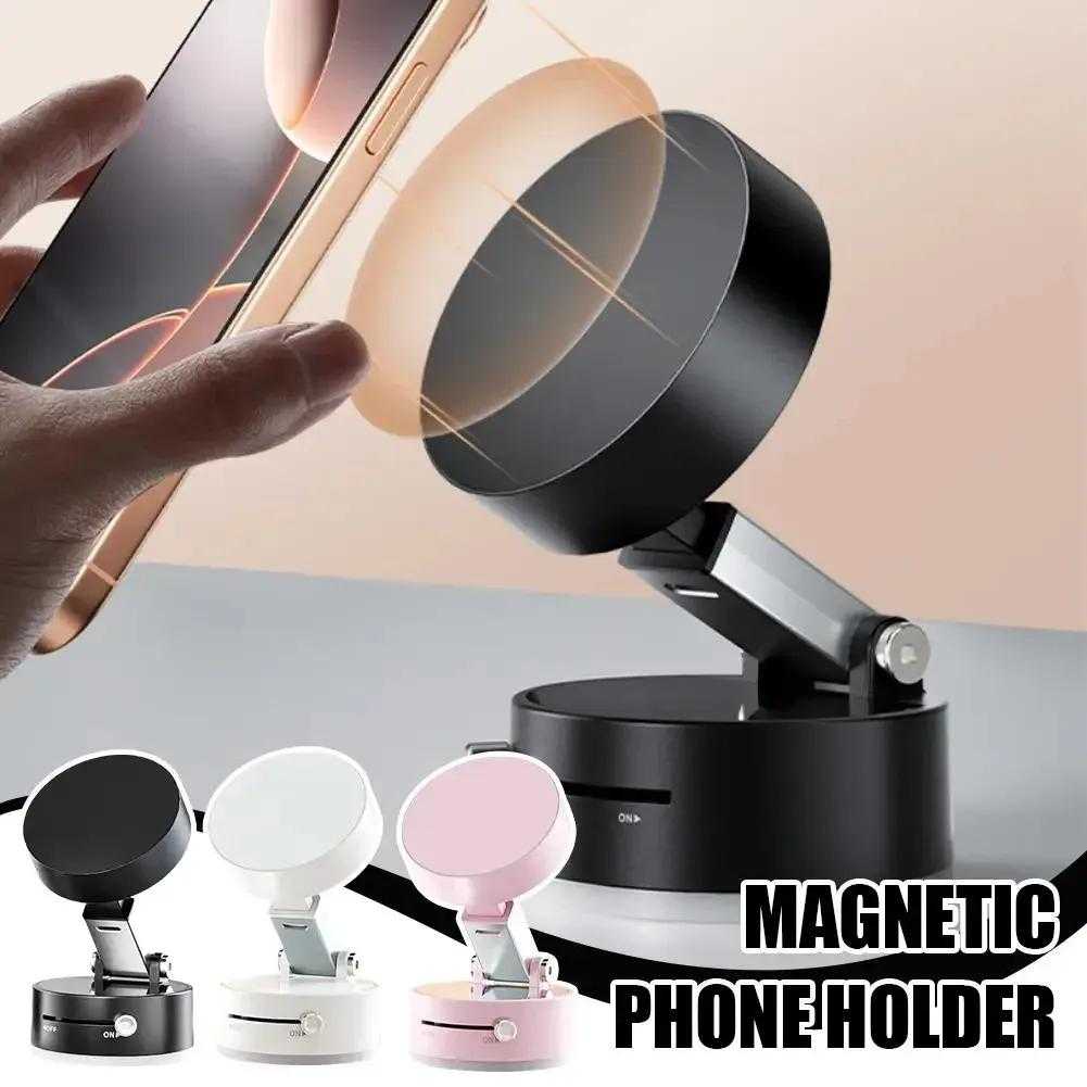Double-Sided Vacuum Magnetic Phone Holder – 360° Rotating Foldable Suction Mount