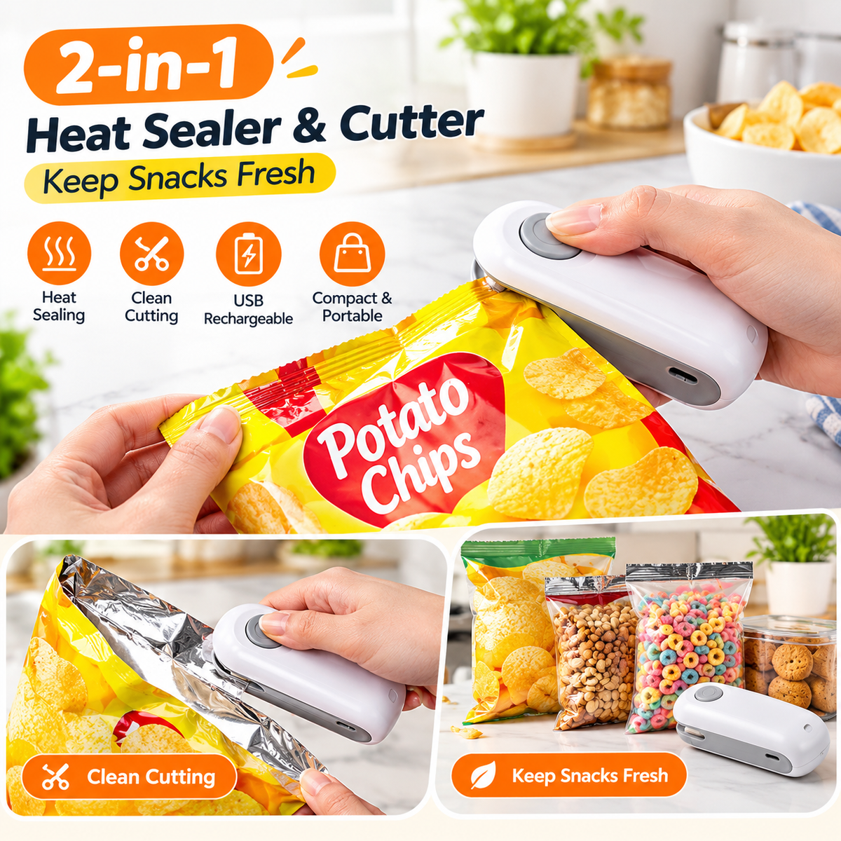 Mini Heat Sealing Machine – 2-in-1 USB Food Bag Cutter & Sealer