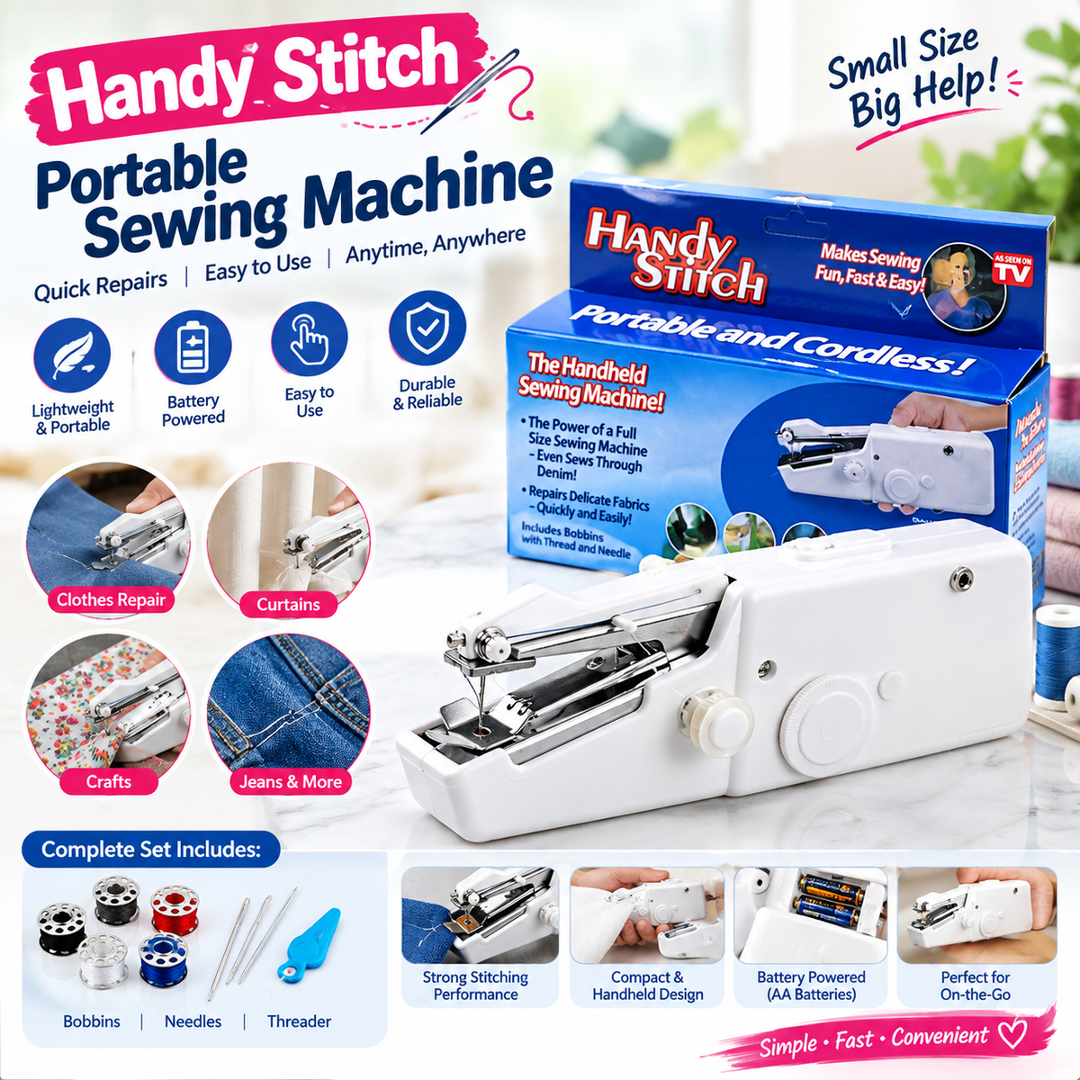 **SEO Title:** **Handy Stitch Portable Sewing Machine – Mini Handheld Stitcher**