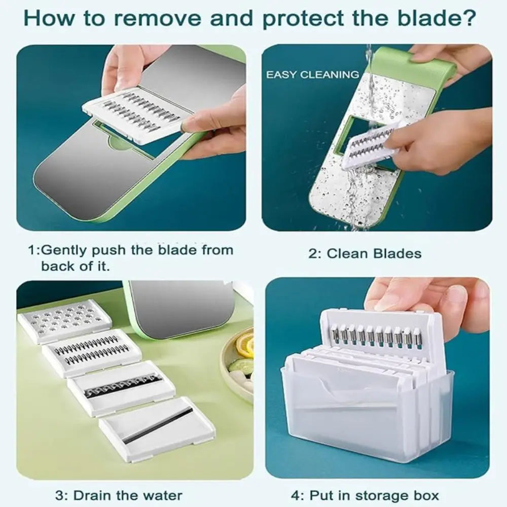 5-in-1 Vegetable Slicer & Grater – Adjustable Mandoline Cutter with Interchangeable Blades